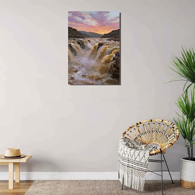 The surging waterfall scenery in the canyon is suitable for posting in the living room bedroom and office landscape posters