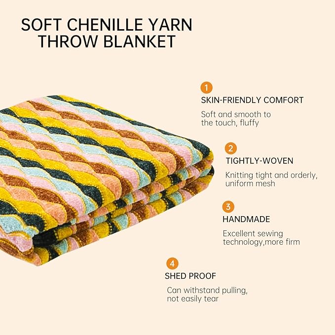 Soft Chenille Yarn Throw 50"x60", Handmade Knit Throw Blanket, for use in All Seasons, Soft Cozy Warm Knitted Blanket for Bed Sofa, Couch Chair, Living Room(1.98Ib)
