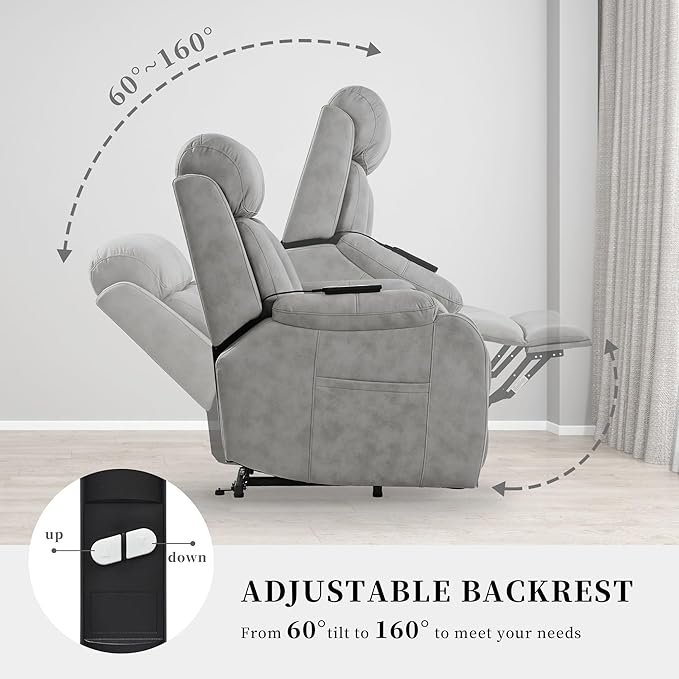 Power Lift Chair Recliners for Elderly, Leathaire Modern Adult Power Lift Chair Overstuffed Electric Lift Recliner Chair with Side Pocket for Living Room Bedroom (Light Gray)