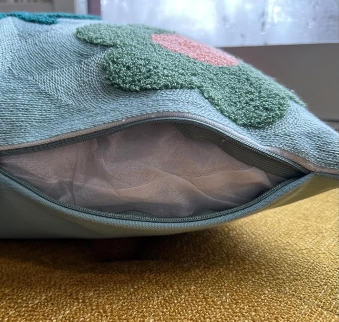 MOCOFO Canvas Embroidered Throw Pillow Cover with Flower Spring Embroidery Craft Modern Simple Sofa Office Pillow Pillow Case (Flower, 18x18’’)