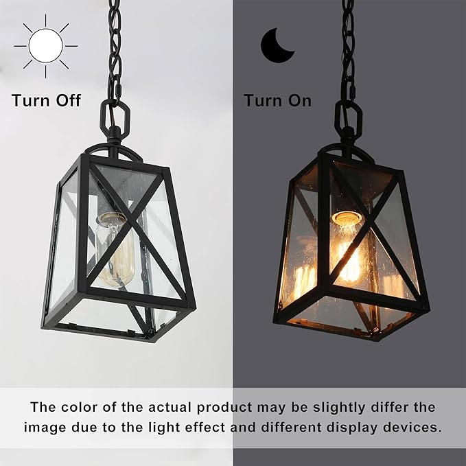LOG BARN Outdoor Pendant Light Fixture, Farmhouse Exterior Lights, Anti-Rust Ceiling Outdoor Light with Seeded Glass, Lantern Hanging Light for Front Door, Entry, Porch, and Gazebo