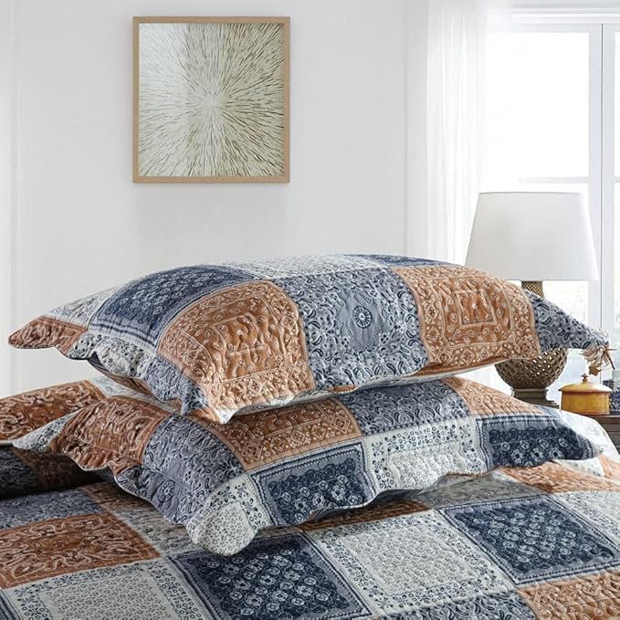 NEWLAKE Quilt Bedspread Sets-Color Block Pattern Reversible Coverlet Set,Queen Size