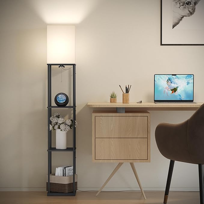 SUNMORY Floor Lamp with Shelves, Smart APP Control Standing Lamps with RGB Bulb, 4-Tier Dimmable Floor Lamps for Living Room, Tall Lamp for Bedroom, Office, Corner Display Bookshelf Lamp