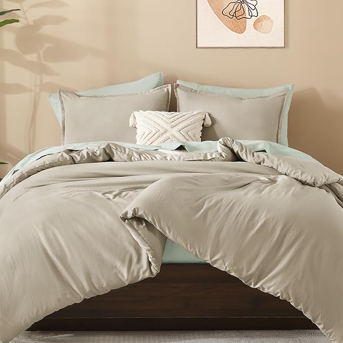 Litanika Oatmeal Comforter California King Size, 3 Pieces Cal King Lightweight Solid Bedding Comforter Set, All Season Fluffy Bed Set (104x96In Comforter & 2 Pillowcases)