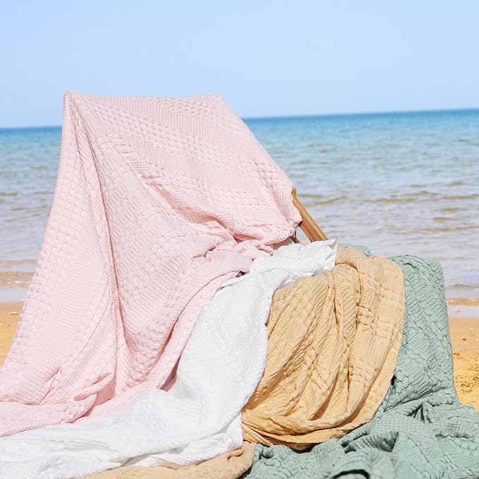 PHF Cooling Waffle Blanket Queen Size, Lightweight 60% Rayon Derived from Bamboo & 40% Cotton Breathable Blanket for Hot Sleepers, Soft and Luxury for Bed Couch and Sofa, 90"x90", Pink