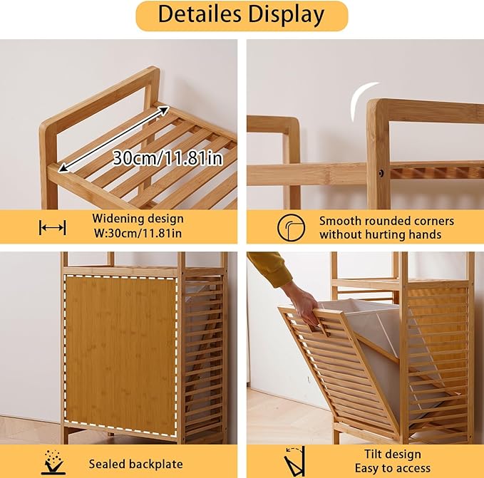 Laundry Hamper with 3 Tier Shelves & Tilt Out Basket, Laundry Baskets Organizer Hampers Bathroom Storage Shelf for Laundry Room, Bathroom, Guest Room (3-Tier Large)