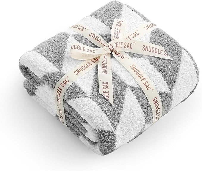 Snuggle Sac Chevron Throw Blanket for Couch, Reversible Super Soft Warm Blankets Cozy Knit Fuzzy Plush Lightweight Throws for Sofa, Bed, Camping,Grey,50x60 inches