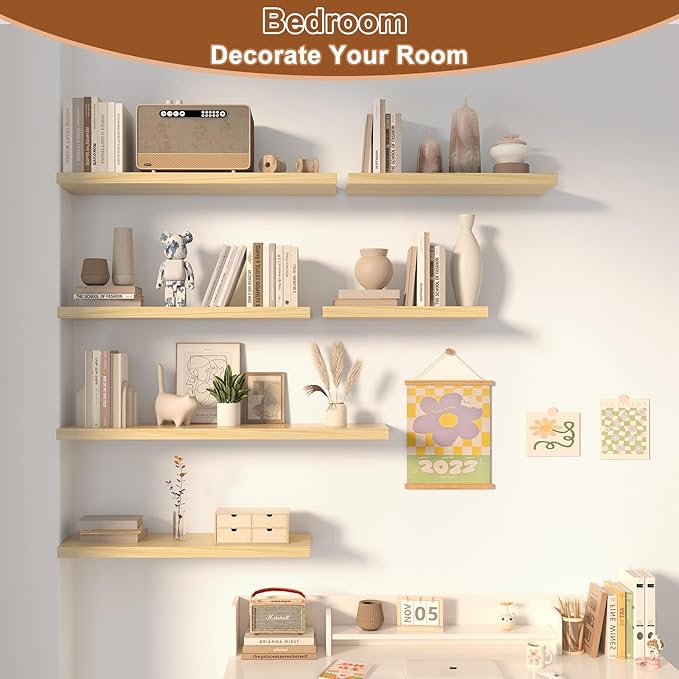 48 Inch Floating Shelf 1 Pack Large Floating Shelves for Wall No Drilling Accessories Included Deep Wall Shelves for Living Room Kitchen Farmhouse 48" W x 12" D x 1.2" Oak