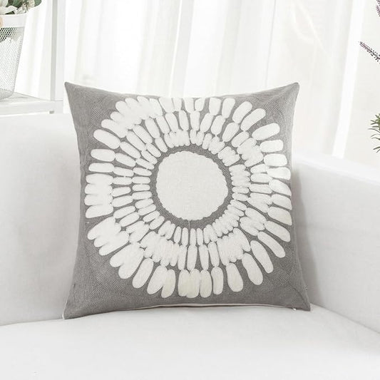HWY 50 Grey Gray Decorative Throw Pillow Covers 18x18 Inch (1 Piece), Modern Embroidered Cotton Farmhouse Cushion Cover Pillow Case for Couch Living Room Bed Sofa, Sunflower