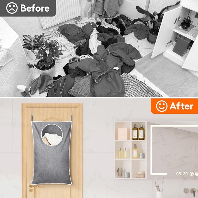 Lifewit 2 Pack Over Door Laundry Hamper, Large Collapsible Hanging Laundry Hamper, Hanging Laundry Basket Bag for Bathroom Bedroom Dirty Clothes Storage Organizer, Light Gray