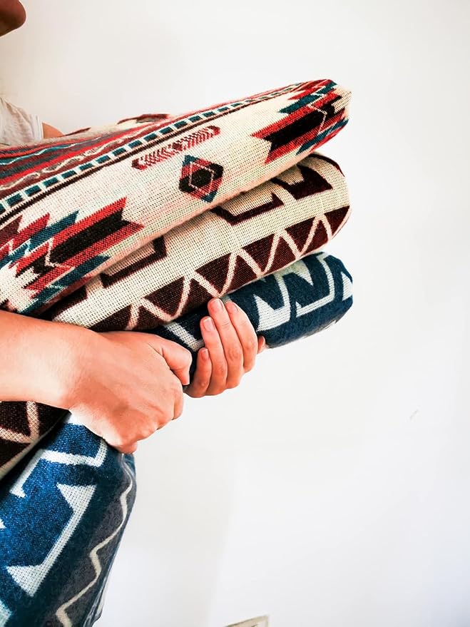 Off the Grid Inca Aztec Throw Blanket | Southwest Indian Navajo Boho Style | Native Woven Western Cover for Camping, Bedding, Couch (King, Condor Gray)