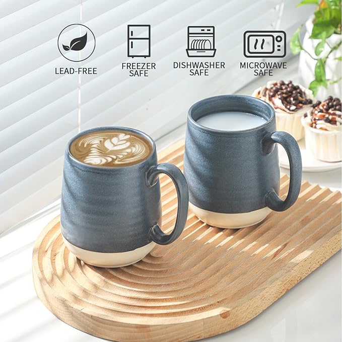 Hasense Porcelain Coffee Mugs Set of 6, 15 Ounce Large Ceramic Coffee Cups Set with Handle for Latte, Tea, Cocoa and Hot Chocolate, Dark Blue Coffee Mugs for Men and Women, Microwave Safe