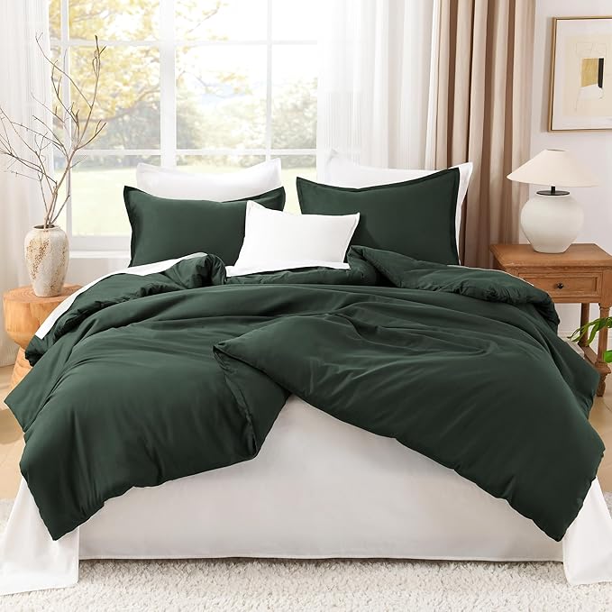 Litanika Forest Green Oversized King Comforters Super King Size, 3 Pieces Lightweight Solid Bedding Comforter Set, All Season Fluffy Bed Set (120x120In Comforter & 2 Pillowcases)