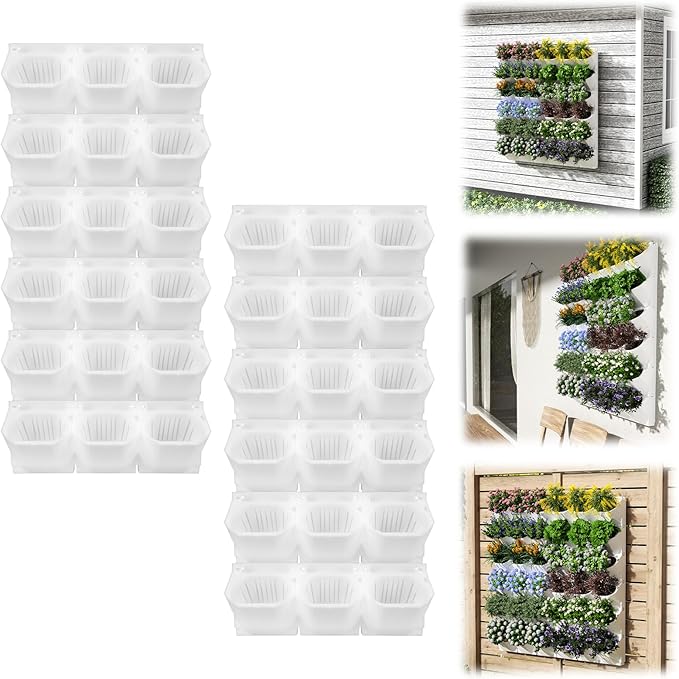 Self-Watering Vertical Wall Planter, 36 Pots Wall Mounted Garden for Indoor/Outdoor, Stackable Planter, Includes Panels, for Herbs, Flowers & Vegetables (White)