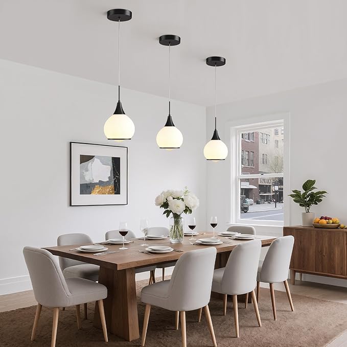 Pendant Light Fixtures Kitchen: Matte Black Farmhouse Island Light with Clear Glass - 6 Inch Mid Century Globe Kitchen Lighting Chandeliers Ceiling for Dining Room