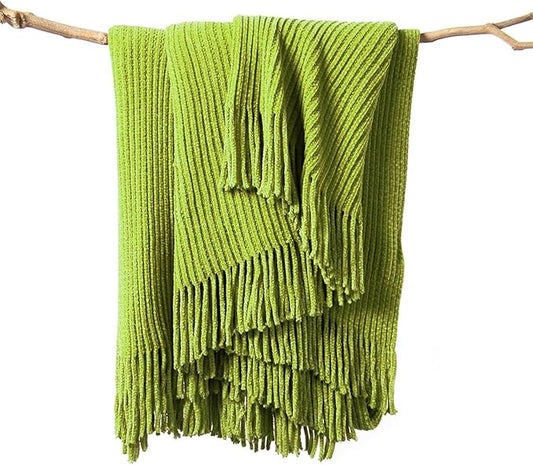 lifein Throw Blanket for Couch, Soft Green Boho Decor Bed Throw,Cozy Knitted Chenille Small Farmhouse Lightweight Throw for Spring(Green,50 * 60")