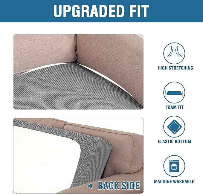 H.VERSAILTEX Super Stretch Individual Seat Cushion Covers Sofa Covers Couch Cushion Covers Slipcover Sets Thick Jacquard Textured Twill Fabric (1 Piece Sofa Cushion Cover, Dove)