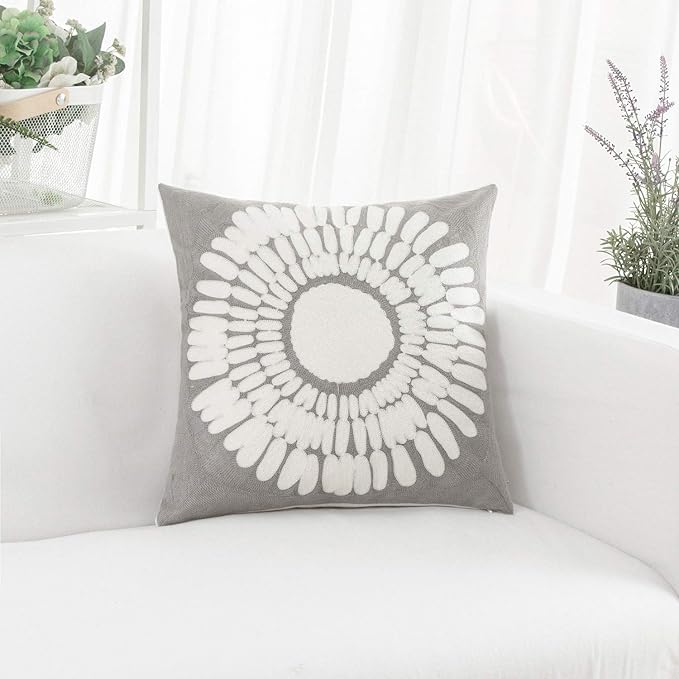 HWY 50 Grey Gray Decorative Throw Pillow Covers 18x18 Inch, Pack of 2 Embroidered Cotton Farmhouse Cushion Cover Pillow Case for Sofa Couch Living Room Bed Bedroon, Sunflower Design