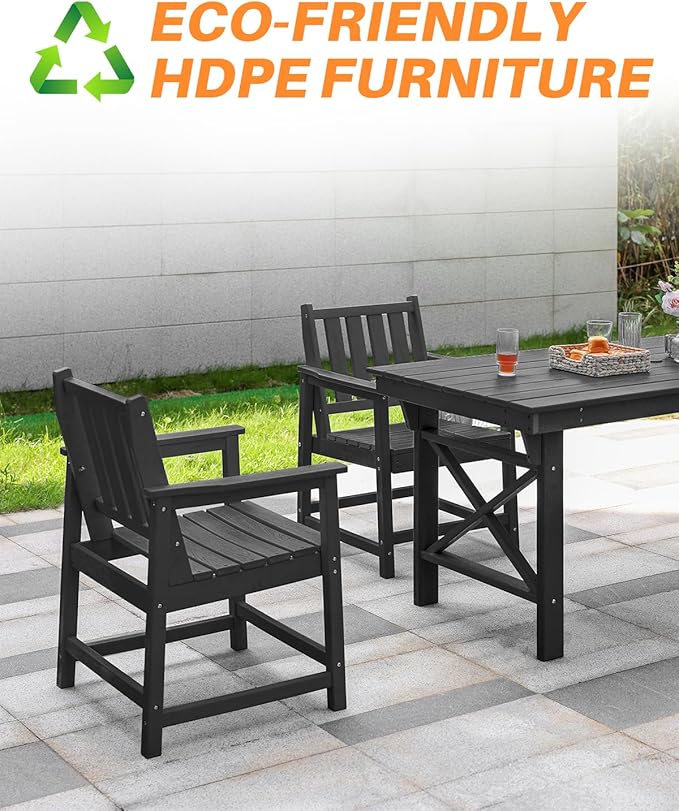 Patio Dining Chair Set of 2, HDPE Outdoor Dining Chair, Ergonomic HDPE Dining Chairs with Deep Seating, All Weather Outdoor Chairs Furniture for Backyard, Deck, Garden, Poolside, Obsidian