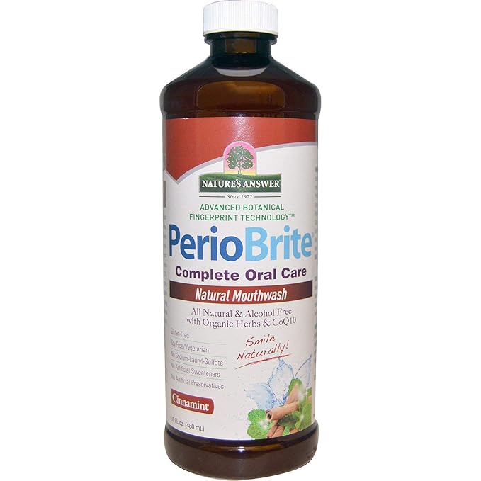 Nature's Answer Periobrite Alcohol-Free Mouthwash, Cinamint, 16 Ounce (2 Pack) | Fluoride Free | Breath Freshener | Stain Remover | Natural Teeth Whitener