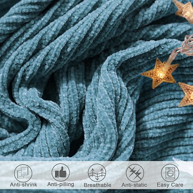 lifein Throw Blanket for Couch, Soft Boho Decor Bed Throw,Cozy Blue Chenille Knitted Small Farmhouse Lightweight Throw for Spring(Sky Blue,60 * 80")