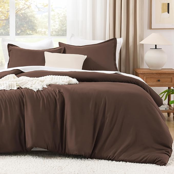 Litanika Brown Comforter Set King Size, 3 Pieces Lightweight Solid Bedding Comforter Set, All Season Fluffy Bed Set (104x90In Comforter & 2 Pillowcases)