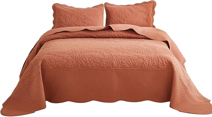 MarCielo 3-Piece 100% Cotton Oversized Bedspread Lightweight Quilt Coverlet Embroidery Farmhouse Bedding Set T0 (Royal Orange, Oversized King (118"x106"))