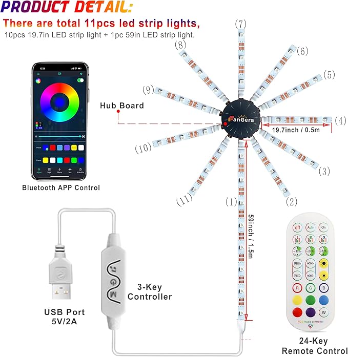 Smart Firework LED Lights Indoor, Music Sync LED Firework Lights with Firework Launch Effect, App and Remote Control, 11pcs LED Strip Lights with RGB Color Changing for Room, Festival Decor
