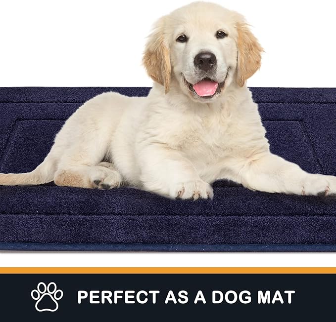 PURRUGS Dirt Trapping Door Mat 24" x 59", Non-Slip/Skid Machine Washable Entryway Rug, Dog Doormat, Super Absorbent Welcome Mat for Muddy Wet Shoes and Paws, Navy Blue