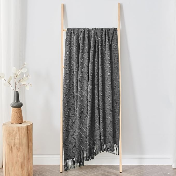 inhand Grey Throw Blanket for Couch and Bed, Soft Living Room Home Decor Knitted Twin Size Blanket, Outdoor Lightweight Breathable Summer Blanket, Farmhouse Warm Woven Decorative, 60"x80"