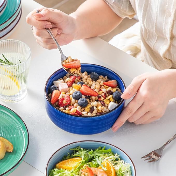 Vancasso Bonita Dinnerware Set - 18 Piece Blue Stoneware Dishes for 6, Plates and Bowls, Dishwasher and Microwave Safe