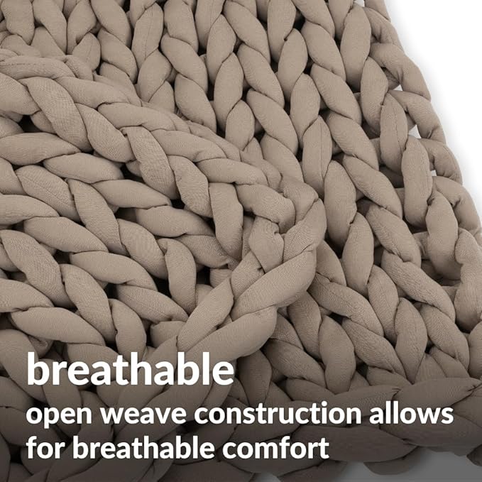 Nuzzie Chunky Knit Weighted Blanket - Breathable, Cooling, Hand Made Knit Throw Blanket for Sleep for Relaxation - Machine Washable, Stylish Design (Taupe, Throw | 12lbs | 44"x60")