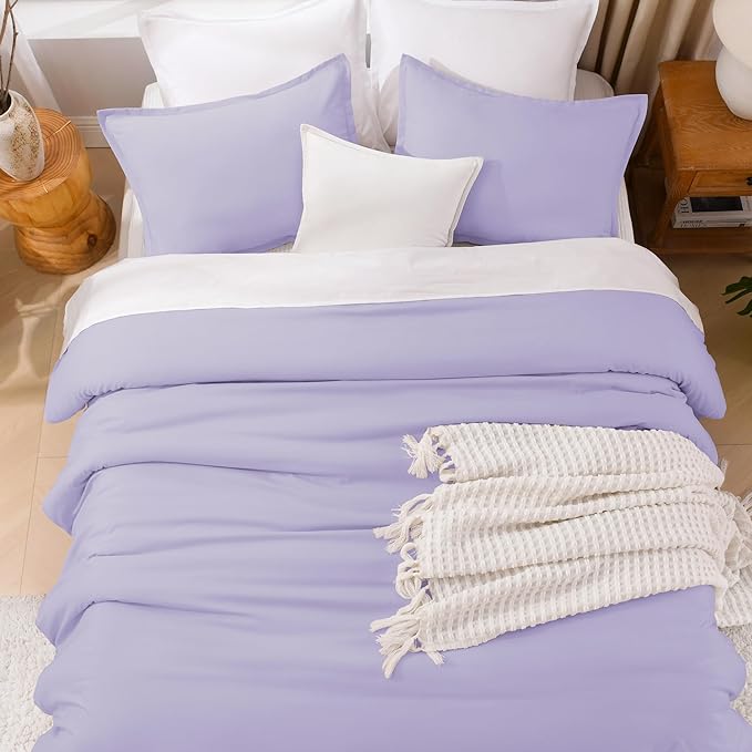 Litanika Lavender Purple Comforter Full Size, 3 Pieces Lightweight Solid Bedding Comforter Set, All Season Fluffy Bed Set (79x90In Comforter & 2 Pillowcases)