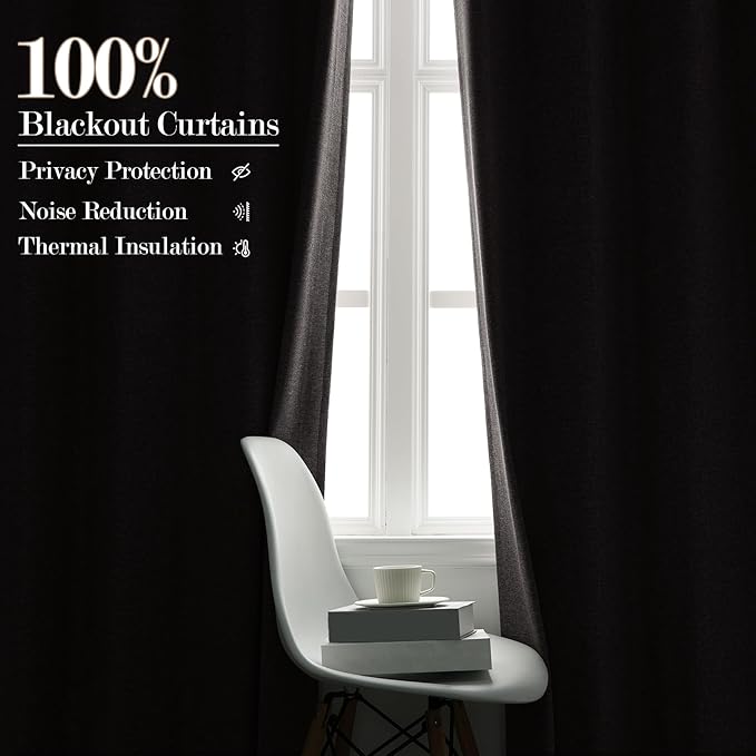 100% Blackout Linen Textured Drapes for Bedroom Pinch Pleated Curtains for Track System Portable Drapery for Sliding Glass Door/Storage/Space Room Divider, 70" Wx96 L, 1 PC, Browish Grey