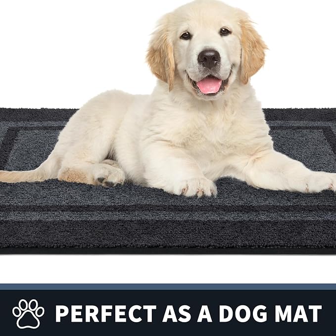 PURRUGS Dirt Trapping Door Mat 24" x 60", Non-Slip/Skid Machine Washable Entryway Rug, Shoes Scraper, Area Rug, Super Absorbent Welcome Mat for Muddy Wet Shoes and Paws, Bluish Grey & Charcoal