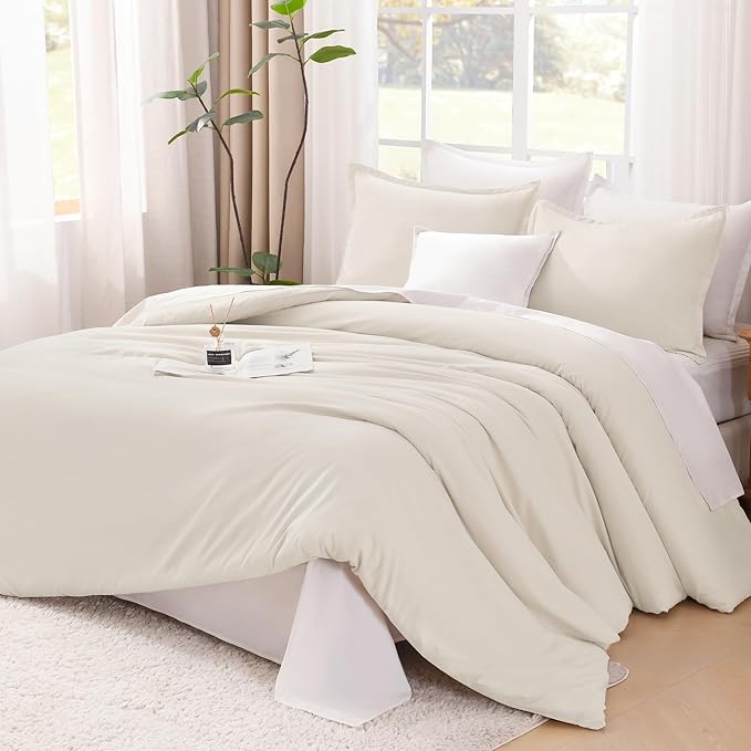 Litanika Beige Comforter Set California King Size, 3 Pieces Cal King Lightweight Solid Bedding Comforter Set, Oversized All Season Fluffy Bed Set (104x96In Comforter & 2 Pillowcases)