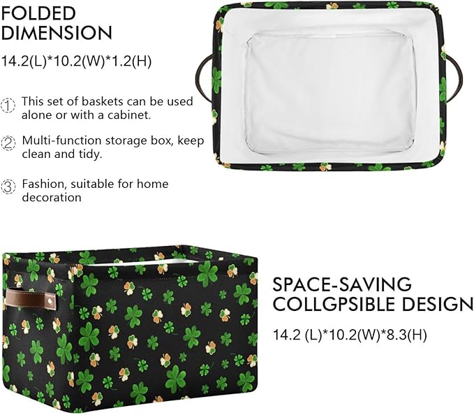 Storage Basket St Patrick's Day Cube Storage Bins Organizer Bag Collapsible Closet Shelf Baskets with handle for Baby Cloth Pet Toy Book 14.2×10.2×8.3 IN