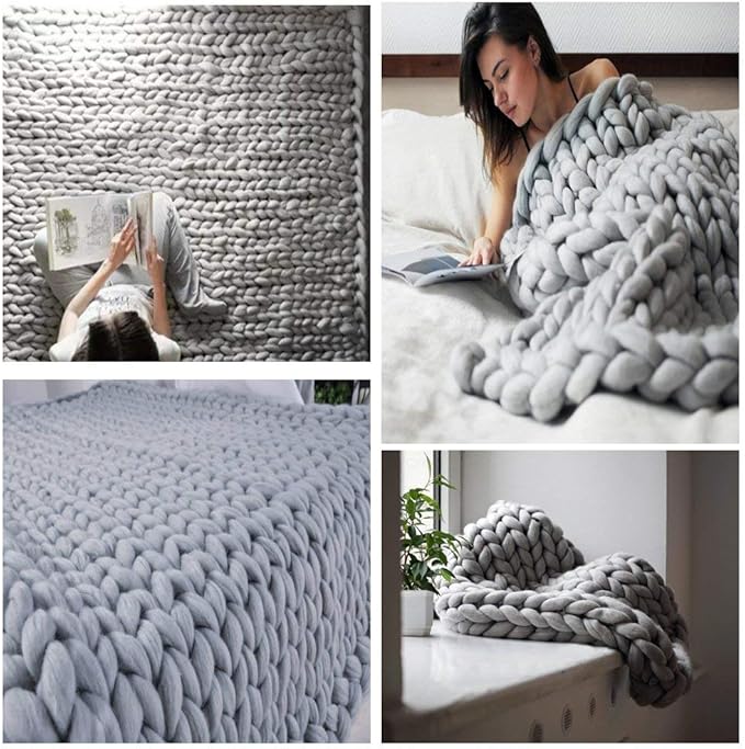 Chunky Knit Blanket Soft Handmade Knitting Throw for Bedroom Sofa Decor Super(Light Gray 40"x60")