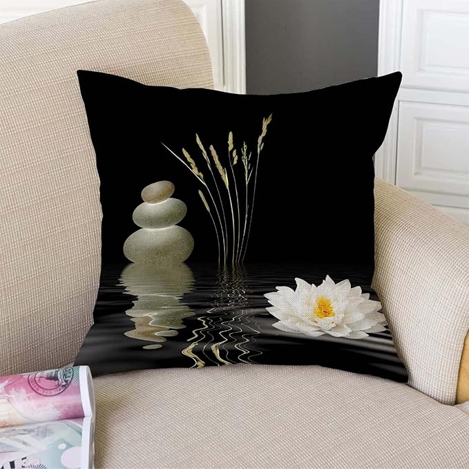 TSSOHU Decorative Throw Pillow Cover Asian Zen Stone, Pillow Covers 18"x 18" Meditation Japanese Lotus Spa Room Decor for Living Room Couch Cushion Bed Indoor Outdoor Home Decor