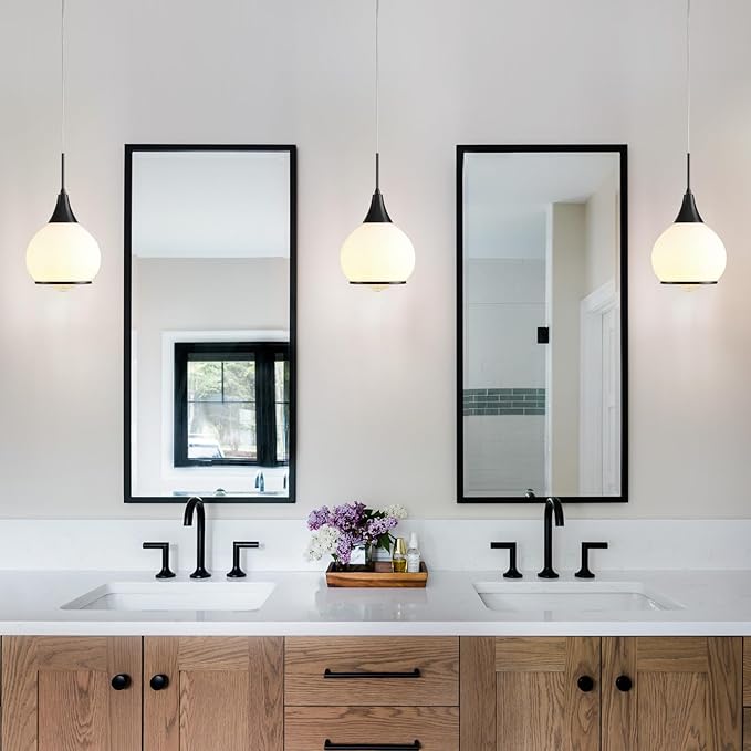 Pendant Light Fixtures Kitchen: Matte Black Farmhouse Island Light with Clear Glass - 6 Inch Mid Century Globe Kitchen Lighting Chandeliers Ceiling for Dining Room