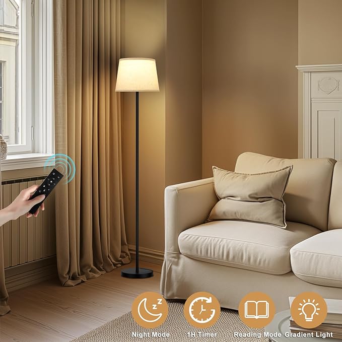 【Upgraded Floor Lamps for Living Room, Modern Floor Lamp with Remote Control, Dimmable Colors Temperature Standing Lamp Foot Switch, 9W LED Bulb Tall Lamps for Bedroom Office Kid Room