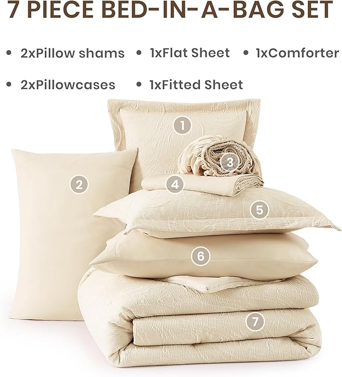 Monbix Full Size Comforter Set, Birch Marble Pattern Bedding Comforter for Full Size Bed Set, Reversible Bedding Sets 7 Pieces, Bed in a Bag with Comforter, Sheets, Pillowcases & Shams