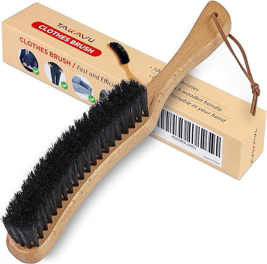 TAKAVU Clothes Brush Hat Brush, Black Boar Bristle Lint Brush with Large Beech Wood Handle - Perfect for Pet Hair, Suits, Velvet, Cashmere, Wool, Suede, Shoe - Effective Lint Remover