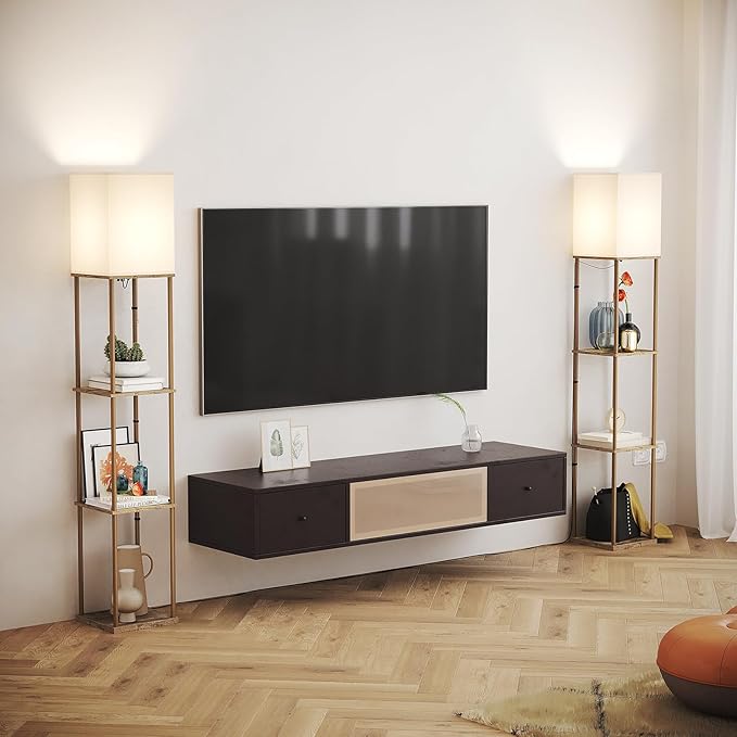 SUNMORY Floor Lamp with Shelves, Modern Square Shelf Lamps, Display Shelf Standing Lamp with 3 Color Temperature Bulb, Corner Bookshelf Lamps for Living Room and Bedroom Office, Home Decor