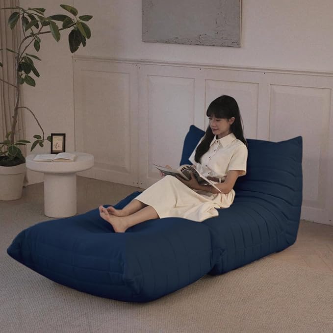 Luxury Ottomans, Modern Square Foot Rest for Sofa Couch Chair, Lazy Floor Seating, Fireside Bean Bag Chair, Tatami Sofa Lounger for Living Room, Bedroom, Office, Black