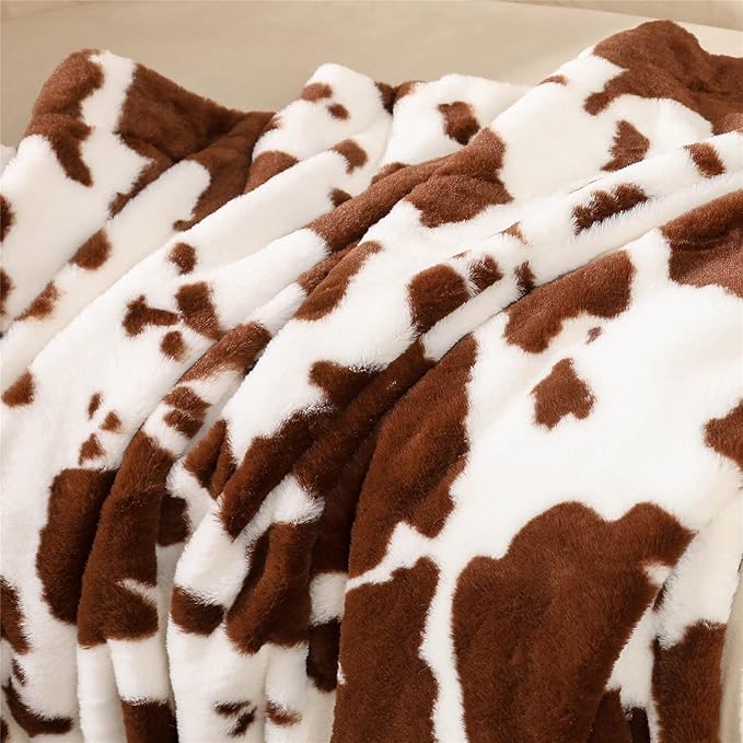 RYNGHIPY Cow Print Blanket for Sofa Couch Double Sided Flannel Animal Design Brown Throw Blanket (Brown, 51''x63'')