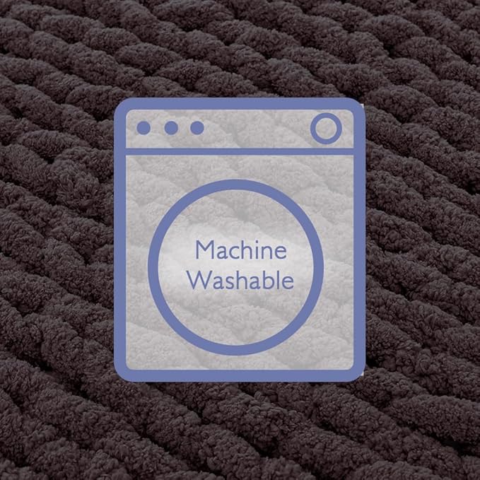 Bigacogo Chunky Knit Throw Blanket for Couch, 51x63 inches, 100% Hand Knitted with Thick Jumbo Chenille Yarn, Cozy Soft Large Rope Knot Cable Crochet Blankets for Sofa Bed Living Room, Chocolate