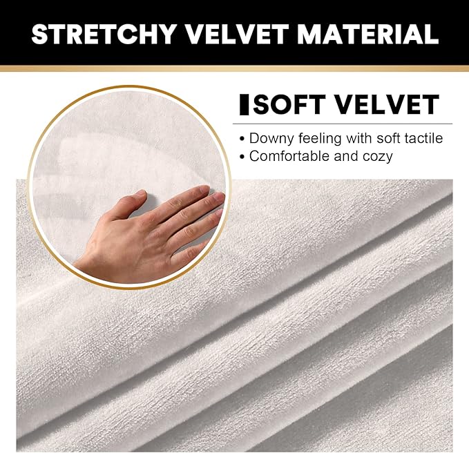 PrinceDeco Sectional Couch Covers Velvet Cushion Covers for Sectional Couch Cushion Covers for Sectional Sofa Separate Sectional Sofa Slipcovers Washable(1 Chaise Back+ 2 Sofa Back,Ivory)