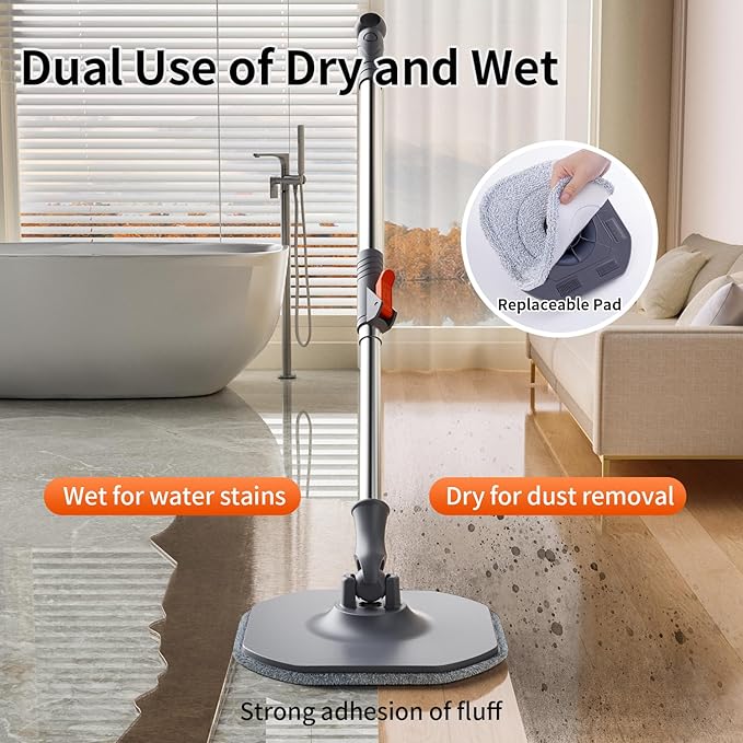 Spin Mop and Bucket with Separate Dirty and Clean Water,360° Spin Mop and Bucket System with Widening Foldable Handle,6 Replaceable Mop Pads,Square Mop for Floor Hardwood Tile Marble Wall Cleaning