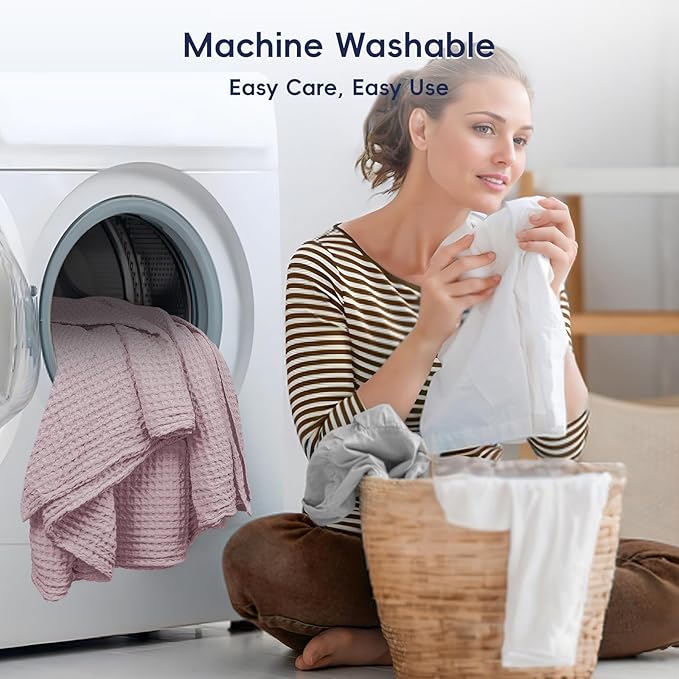 PHF Ultra Soft Waffle Weave Throw Blanket 50"x 60"- Washed Lightweight Breathable Cozy Woven Blanket for Bed - Aesthetic Decor for Couch Bedding Sofa Home Car - Dusty Rose